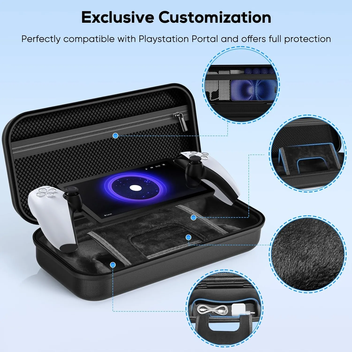 10 in 1 Accessoris Kit Compatible with PS5 Portal, Hard EVA Carry Case for Ps Portal, Soft Silicone Protective Cover, 2 HD Pack Screen Protector, 2 Cleaning Kit with 4 Thumb Grip for PlayStation Portal Remote Player