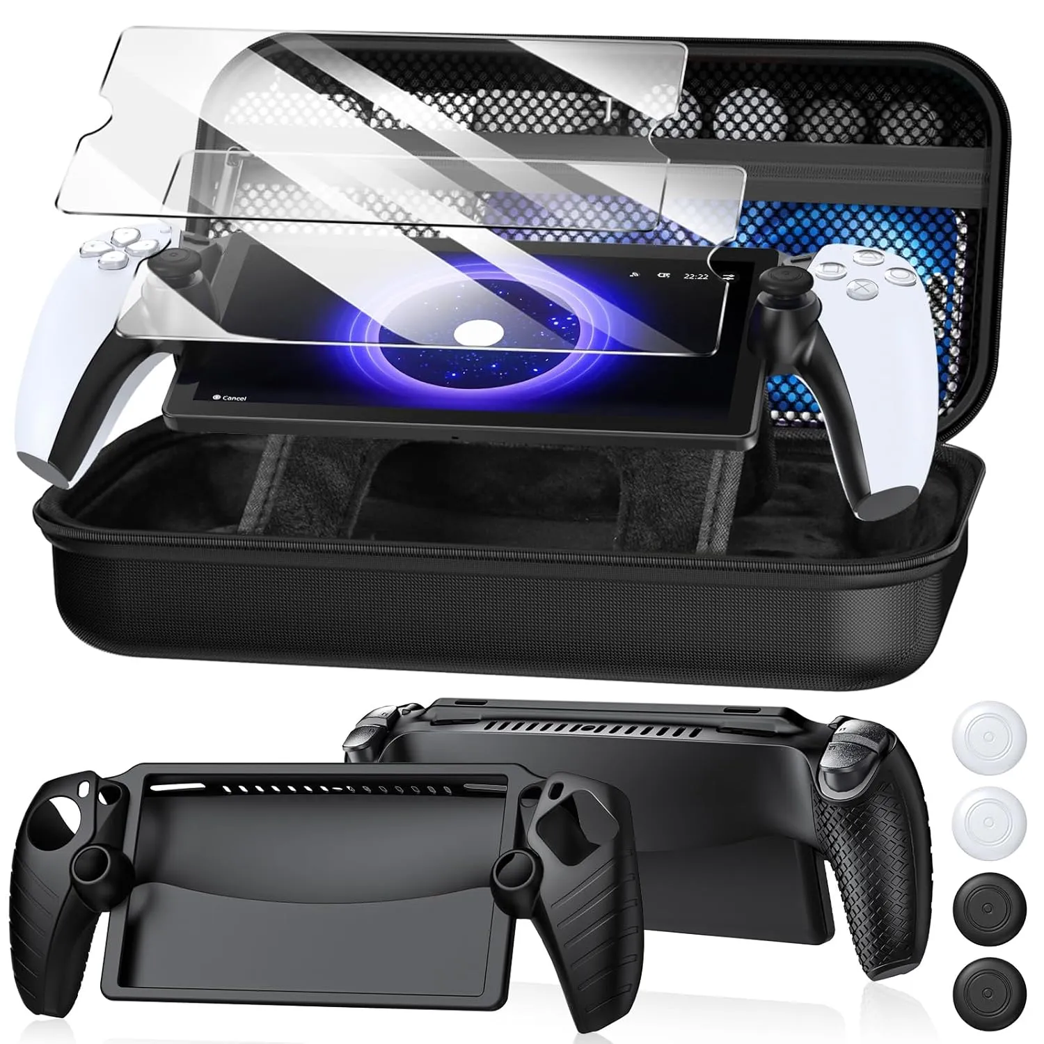 10 in 1 Accessoris Kit Compatible with PS5 Portal, Hard EVA Carry Case for Ps Portal, Soft Silicone Protective Cover, 2 HD Pack Screen Protector, 2 Cleaning Kit with 4 Thumb Grip for PlayStation Portal Remote Player