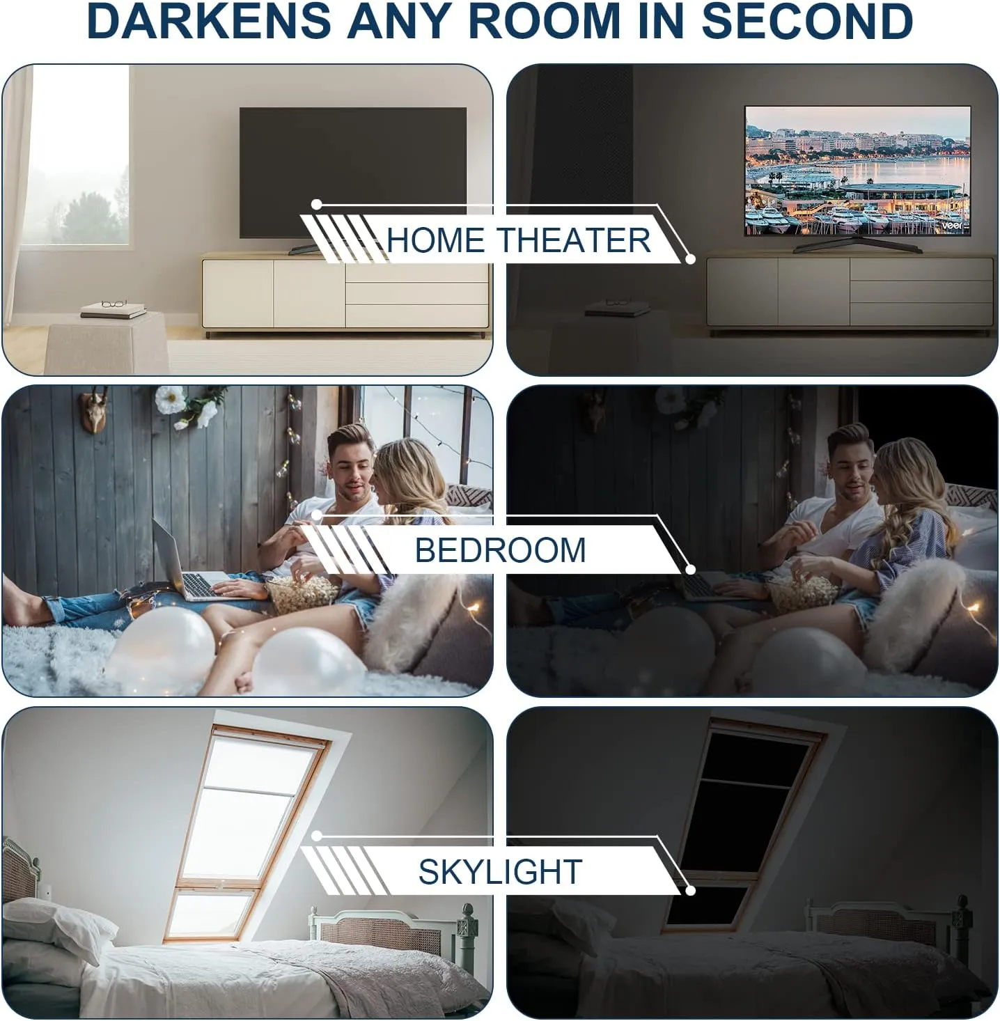 100% Blackout Curtains for Bedroom, Portable DIY Window Blinds, Temporary No Drill Window Shades, Blackout Blinds with Stickers and Tabs for Baby Nursery, Travel, Dorm Room (118" x 57")