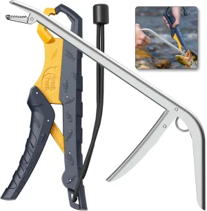 11.5" Fishing Hook Remover Tool & 9" Floating Fish Gripper Kit, Stainless Steel Fish Dehooker, Fish Grabber, Saltwater Fish Lip Grip, Hook Extractor Pliers, Fishing Gear and Accessories