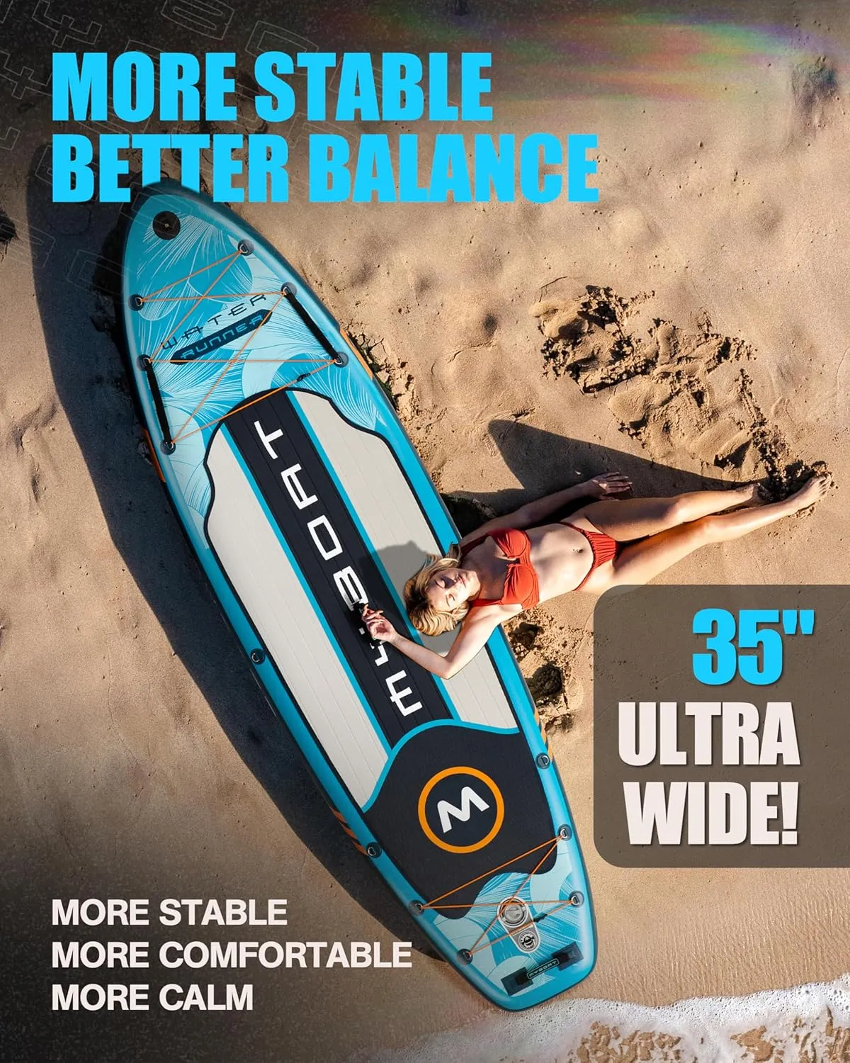 11'6"×34"×6" Extra Wide Inflatable Paddle Board, Stand Up Paddle Board for Fishing, Sup Board with 3 Removable Fins, Dual Bungees, Camera Mount, Hand Pump, Strong Paddle, 5L Dry Bag, Leash