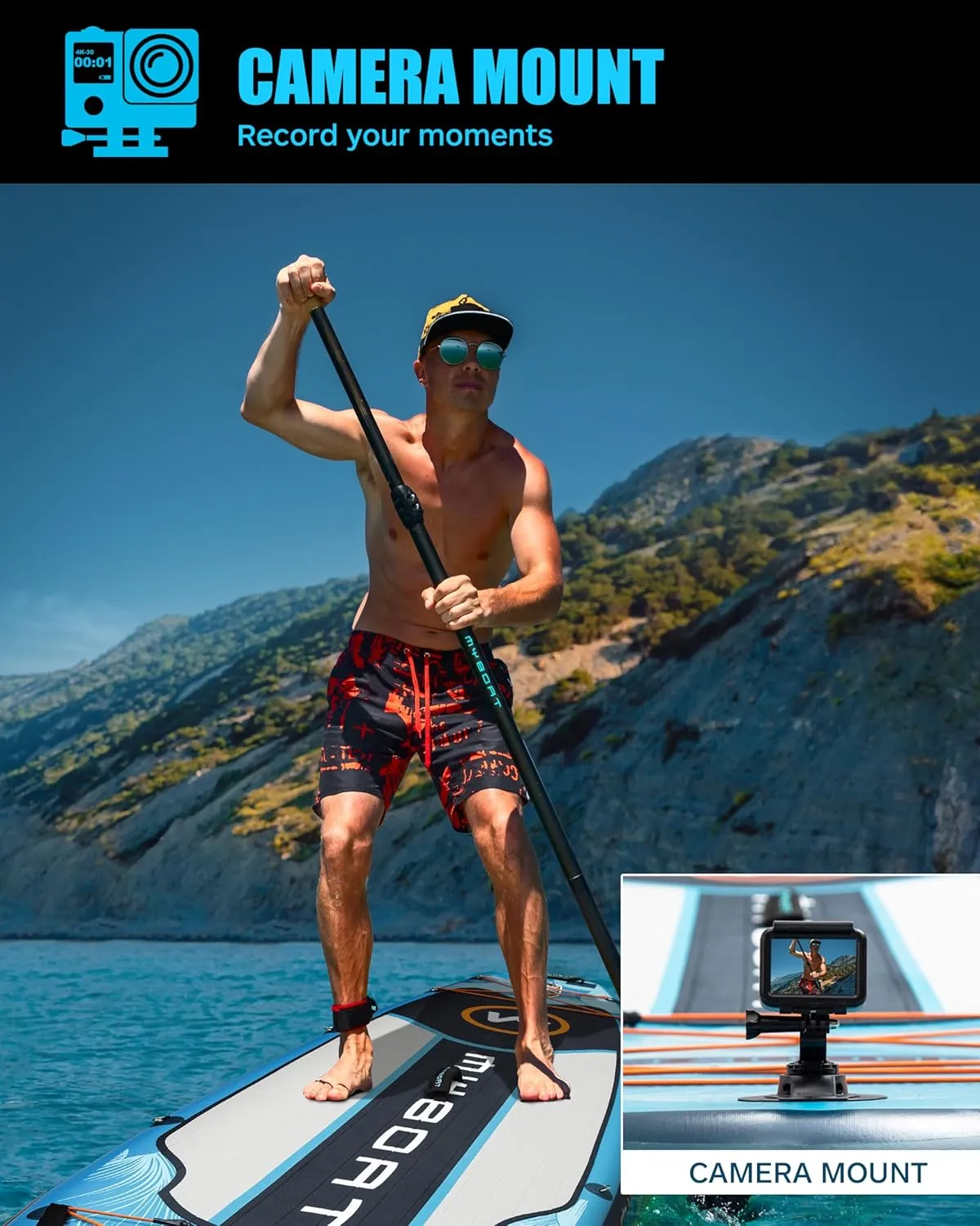 11'6"×34"×6" Extra Wide Inflatable Paddle Board, Stand Up Paddle Board for Fishing, Sup Board with 3 Removable Fins, Dual Bungees, Camera Mount, Hand Pump, Strong Paddle, 5L Dry Bag, Leash