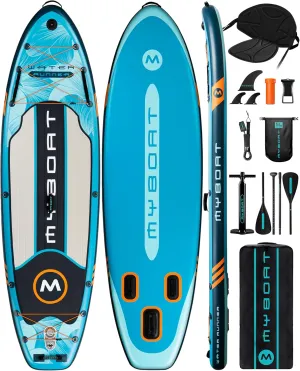 11'6"×34"×6" Extra Wide Inflatable Paddle Board, Stand Up Paddle Board for Fishing, Sup Board with 3 Removable Fins, Dual Bungees, Camera Mount, Hand Pump, Strong Paddle, 5L Dry Bag, Leash