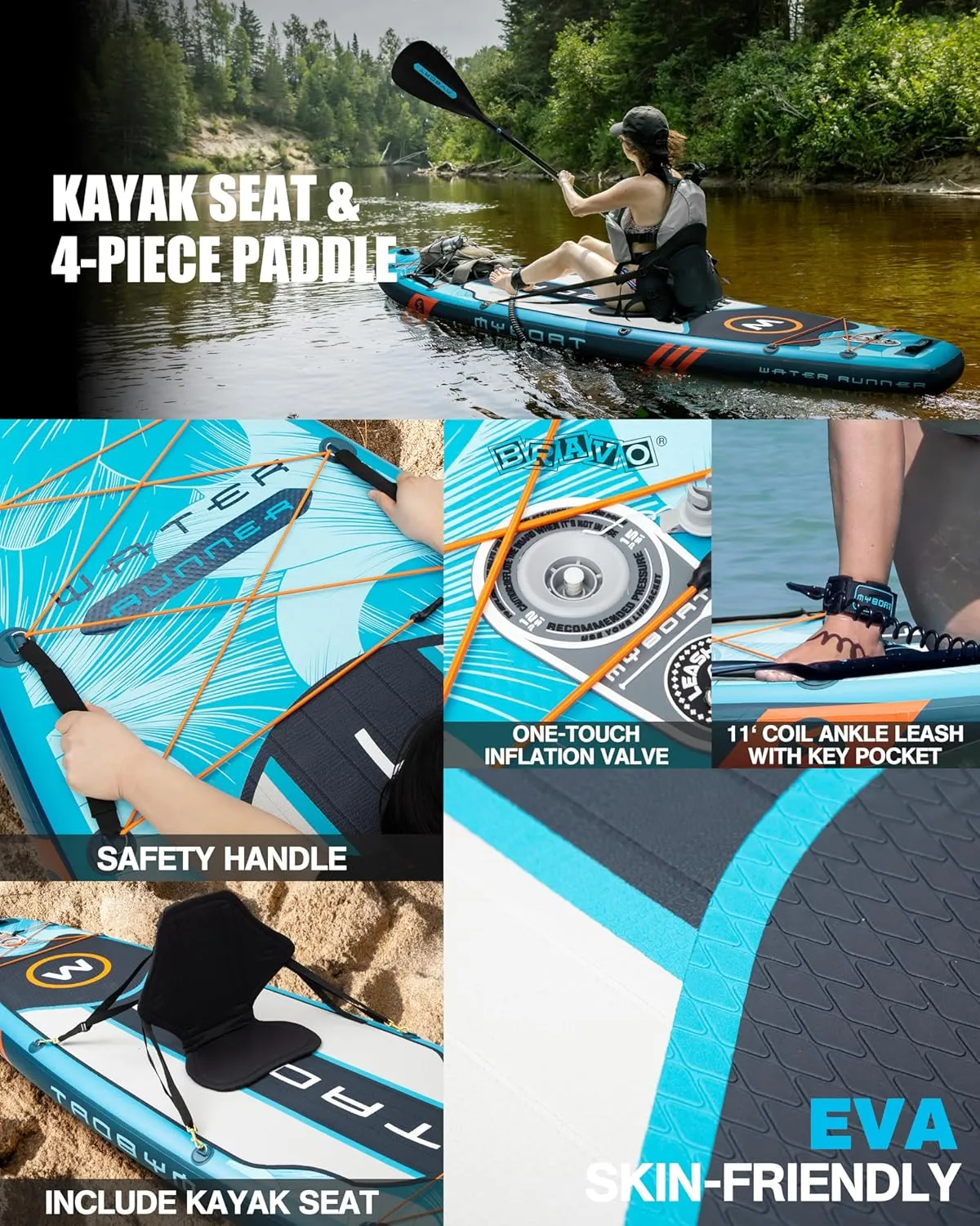 11'6"×34"×6" Extra Wide Inflatable Paddle Board, Stand Up Paddle Board for Fishing, Sup Board with 3 Removable Fins, Dual Bungees, Camera Mount, Hand Pump, Strong Paddle, 5L Dry Bag, Leash