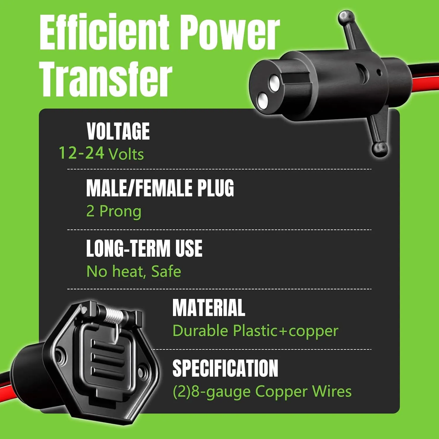 12-24V 8 Gauge 2 Wire Trolling Motor Plug and Receptacle Compatible with Minn Kota Marine Boat Kayak, Male & Female Connector,Trolling Motor Quick Connect Wire Kit