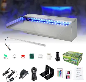 12 Inch APP 304 Stainless Steel Pond Fountains with 16 Color LED Lights, Outdoor Water Patio Waterfall Spillway Kit for Garden Patio, Swimming Pool, Koi Ponds Decoration