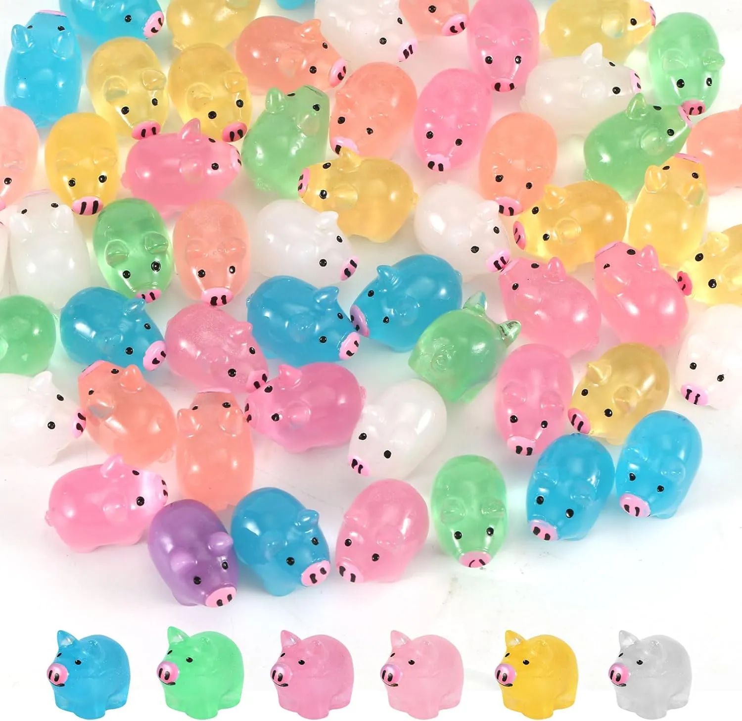 120pcs Mini Resin Pigs, Glow in The Dark Tiny Pigs Mini Luminous Pigs Miniature Pig Figurines Bulk Mini Resin Animals for Garden Landscape Plant Dollhouses Birthday Party Decor