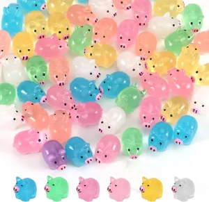 120pcs Mini Resin Pigs, Glow in The Dark Tiny Pigs Mini Luminous Pigs Miniature Pig Figurines Bulk Mini Resin Animals for Garden Landscape Plant Dollhouses Birthday Party Decor