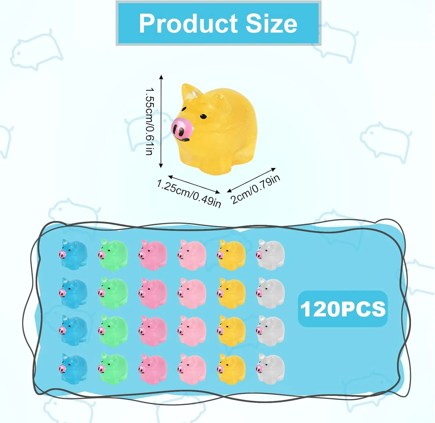 120pcs Mini Resin Pigs, Glow in The Dark Tiny Pigs Mini Luminous Pigs Miniature Pig Figurines Bulk Mini Resin Animals for Garden Landscape Plant Dollhouses Birthday Party Decor