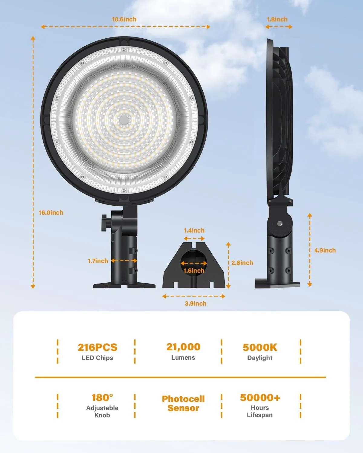 150W LED Flood Dusk to Dawn Outdoor Lighting, 21000LM, 5000K, 110-277V Commercial Wall Mounted Street Yard Security Area Light Fixture with Photocell for Parking Lots, Garages, Barns, IP65 Waterproof