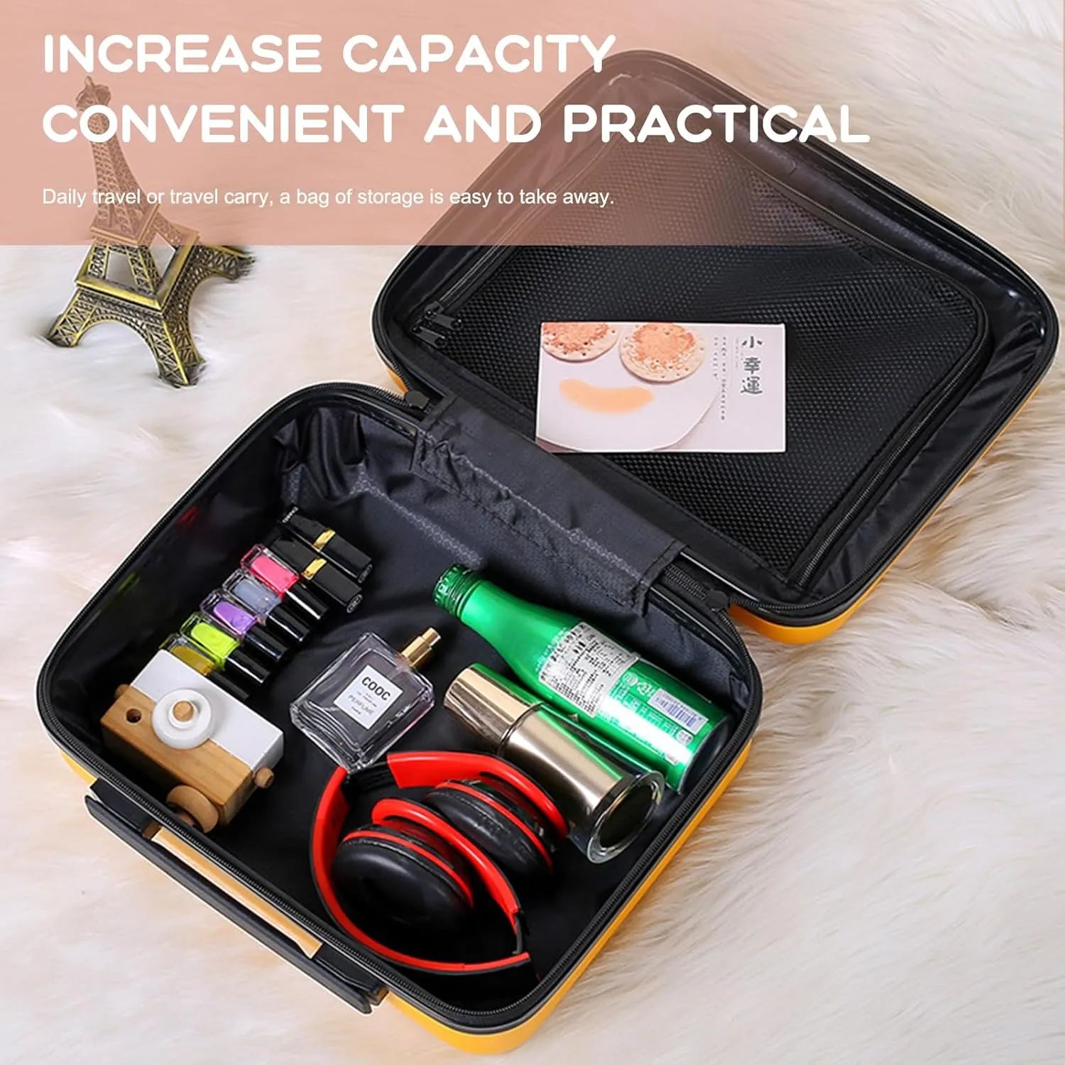 16 inches Large Capacity Hard Shell Cosmetic Case with Zipper and Handle Makeup Travel Case for Women Girl Pink