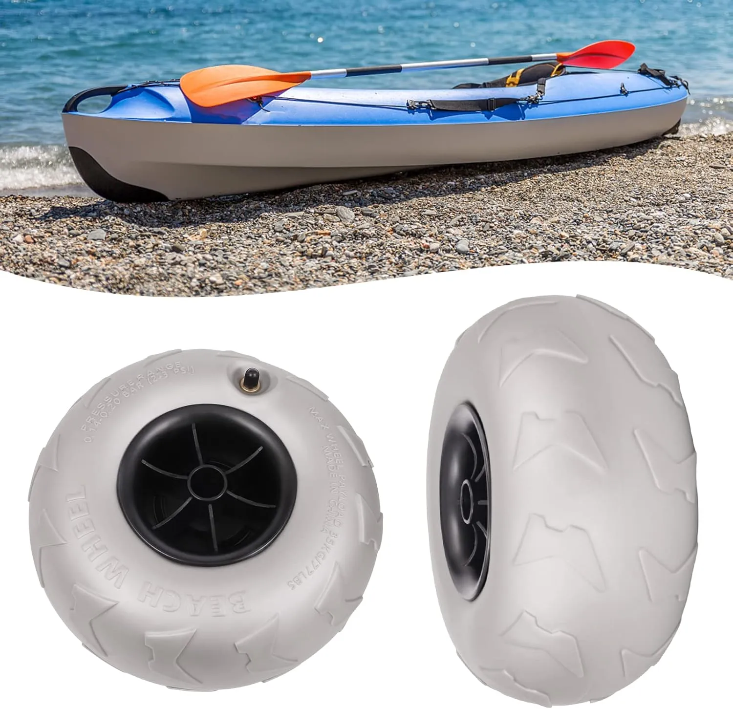 2 Pack Beach Balloon Wheels, Portable Replacement Sand Tires, Large Diameter Wide Tread Cart Tires for Slow-speed Kayak Dolly, Canoe Cart and Buggy (9" 88LBS Capacity)