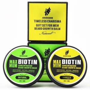 2 Pack Beard Balm for Men – Vanilla & Unscented – Biotin-Infused Balm for Beard Growth & Styling – Softens, Thickens & Conditions – Gift Set for Father’s Day, Anniversaries & Christmas