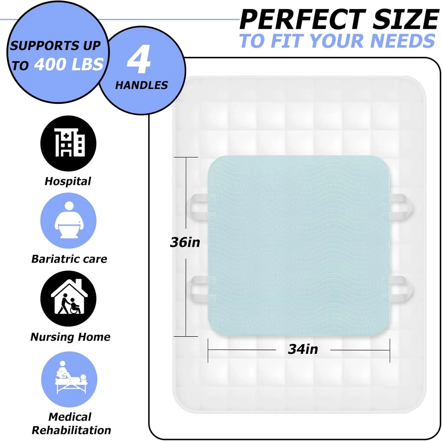 2 Pack Bed Pads for Incontinence Washable Positioning Bed Pad with Handles, Reusable Underpads Absorbent with 4-Layer Waterproof Underpads for Incontinence, Elderly Bedridden (34×36 Inch - 2 Pack)