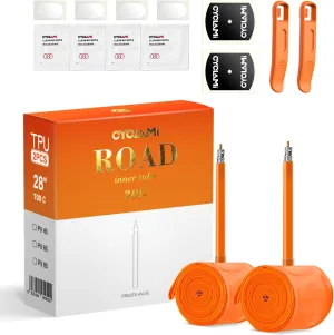 2-Pack CYCLAMI 700C x 18-32C / 32-47C (ALLRoad & Gravel) / MTB27.5/29 inch x 1.9-2.5 TPU Inner Tubes with 45mm/65mm/85mm Presta Valves Lightweight (Include Bike Tube Patch Repair Kit)