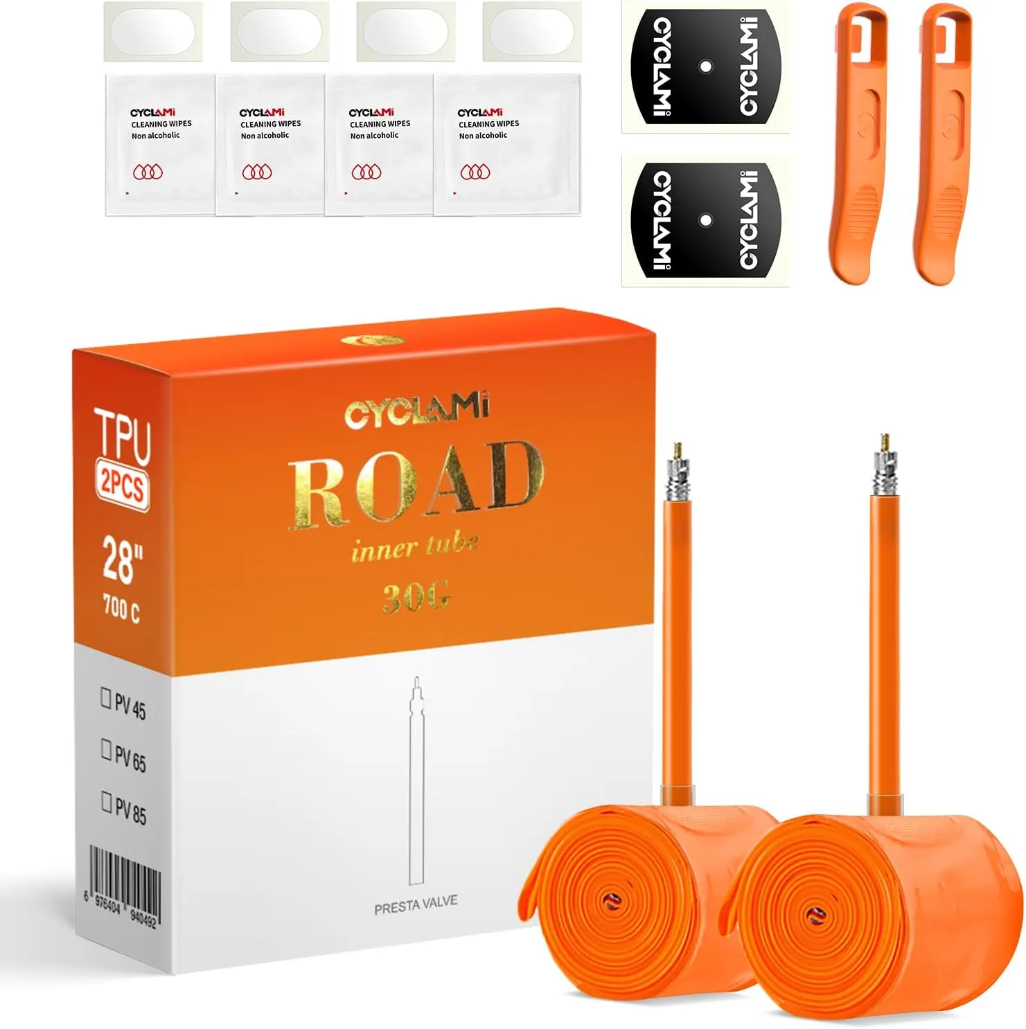 2-Pack CYCLAMI 700C x 18-32C / 32-47C (ALLRoad & Gravel) / MTB27.5/29 inch x 1.9-2.5 TPU Inner Tubes with 45mm/65mm/85mm Presta Valves Lightweight (Include Bike Tube Patch Repair Kit)