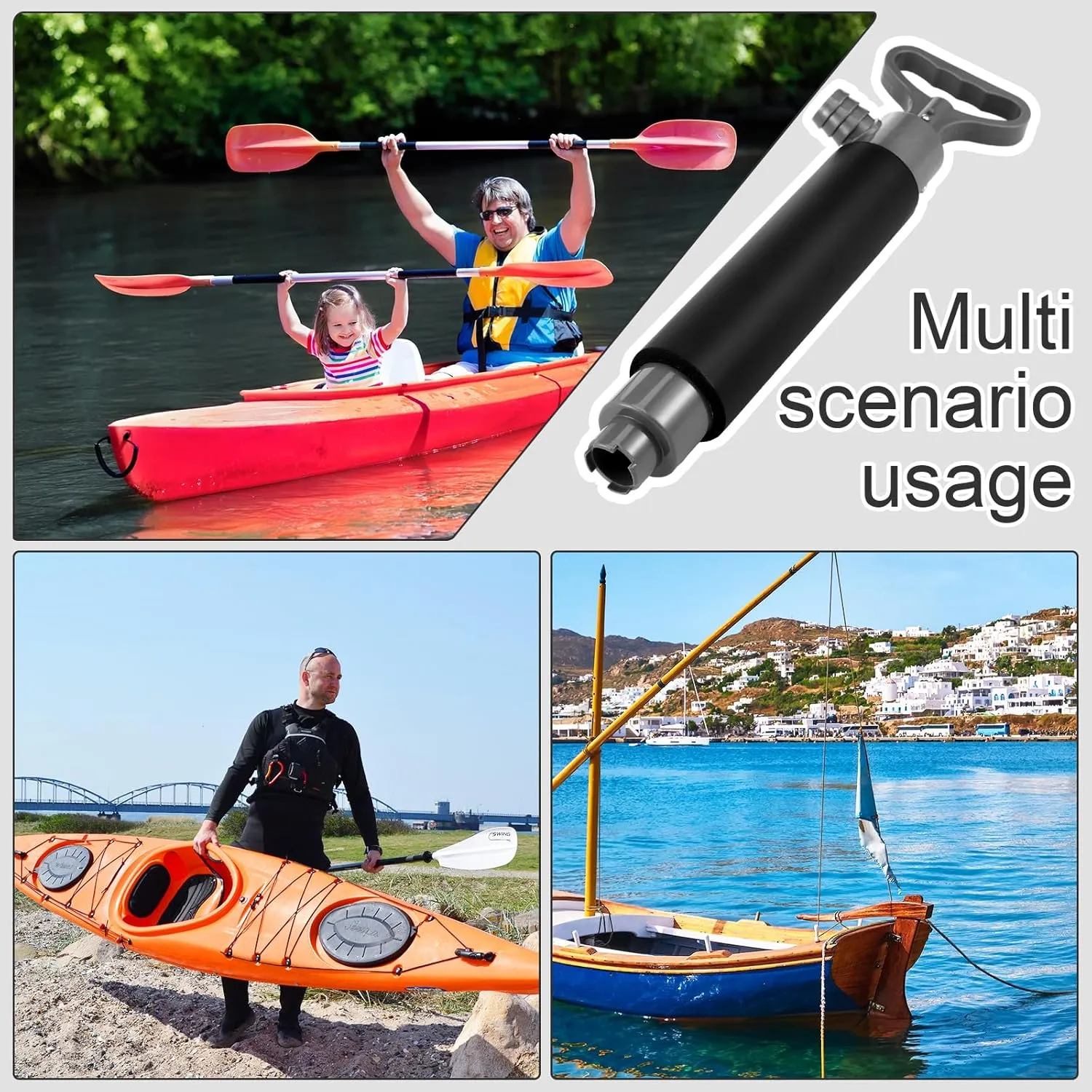 2 Pack Manual Bilge Pump Hand Water Pump Portable Siphon Pump for Boats Kayak Canoe Emergency Accessories with Hose, Hand Operated Siphon Water Extractor and Removal (Black Gray,16.1 Inch)