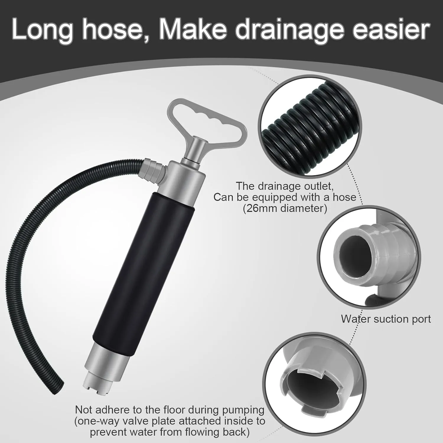 2 Pack Manual Bilge Pump Hand Water Pump Portable Siphon Pump for Boats Kayak Canoe Emergency Accessories with Hose, Hand Operated Siphon Water Extractor and Removal (Black Gray,16.1 Inch)