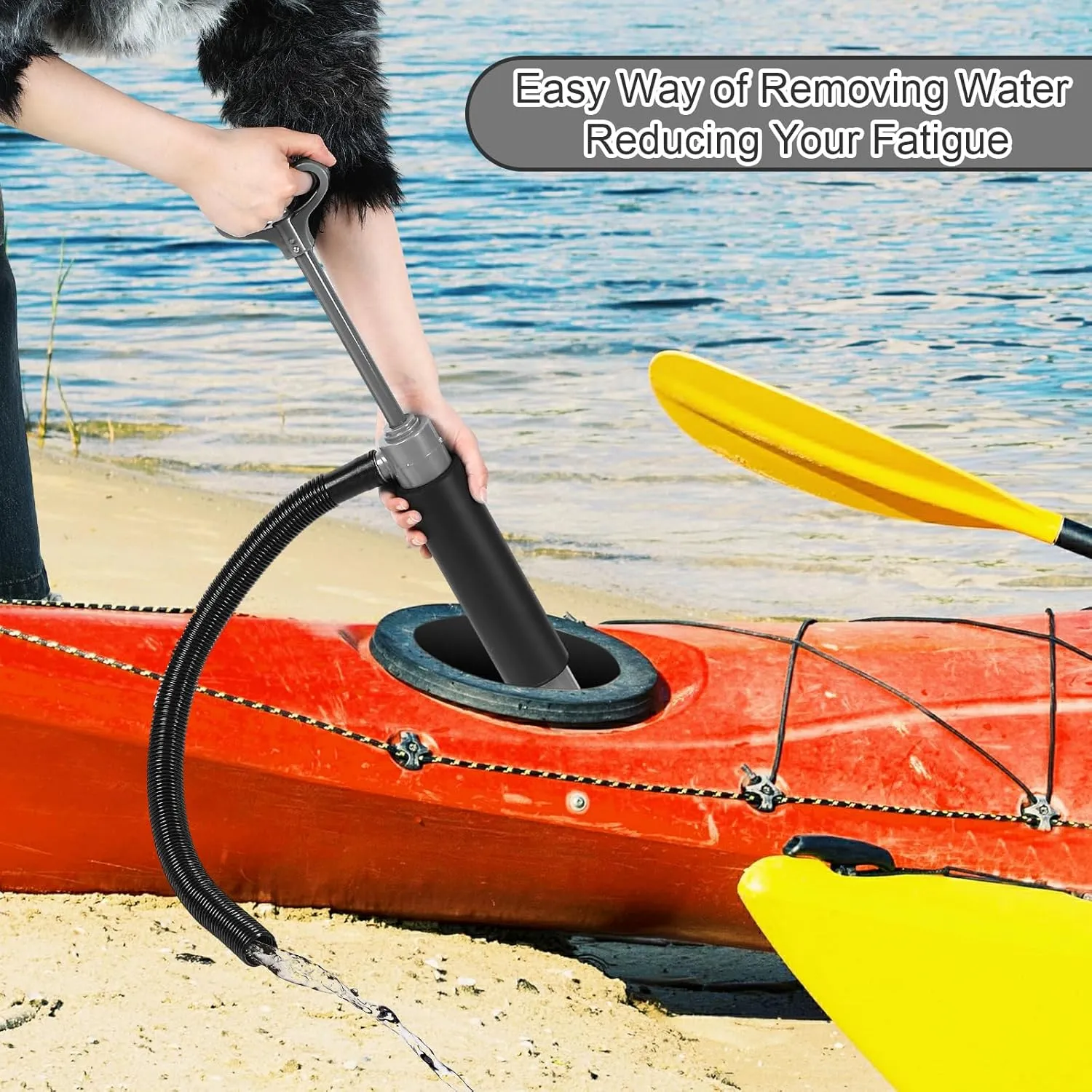 2 Pack Manual Bilge Pump Hand Water Pump Portable Siphon Pump for Boats Kayak Canoe Emergency Accessories with Hose, Hand Operated Siphon Water Extractor and Removal (Black Gray,16.1 Inch)
