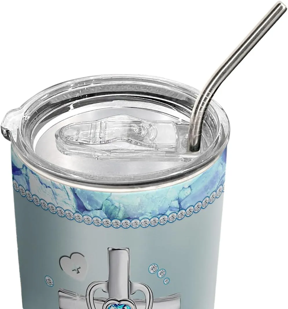 20oz Jewelry Crystal Cross Faith Nurse Tumbler, Nurse Appreciation, Graduation Gifts, Coffee Thermos for Women, Stainless Steel Double Wall Vacuum Insulated Coffee Mug, Travel Cup with Lid