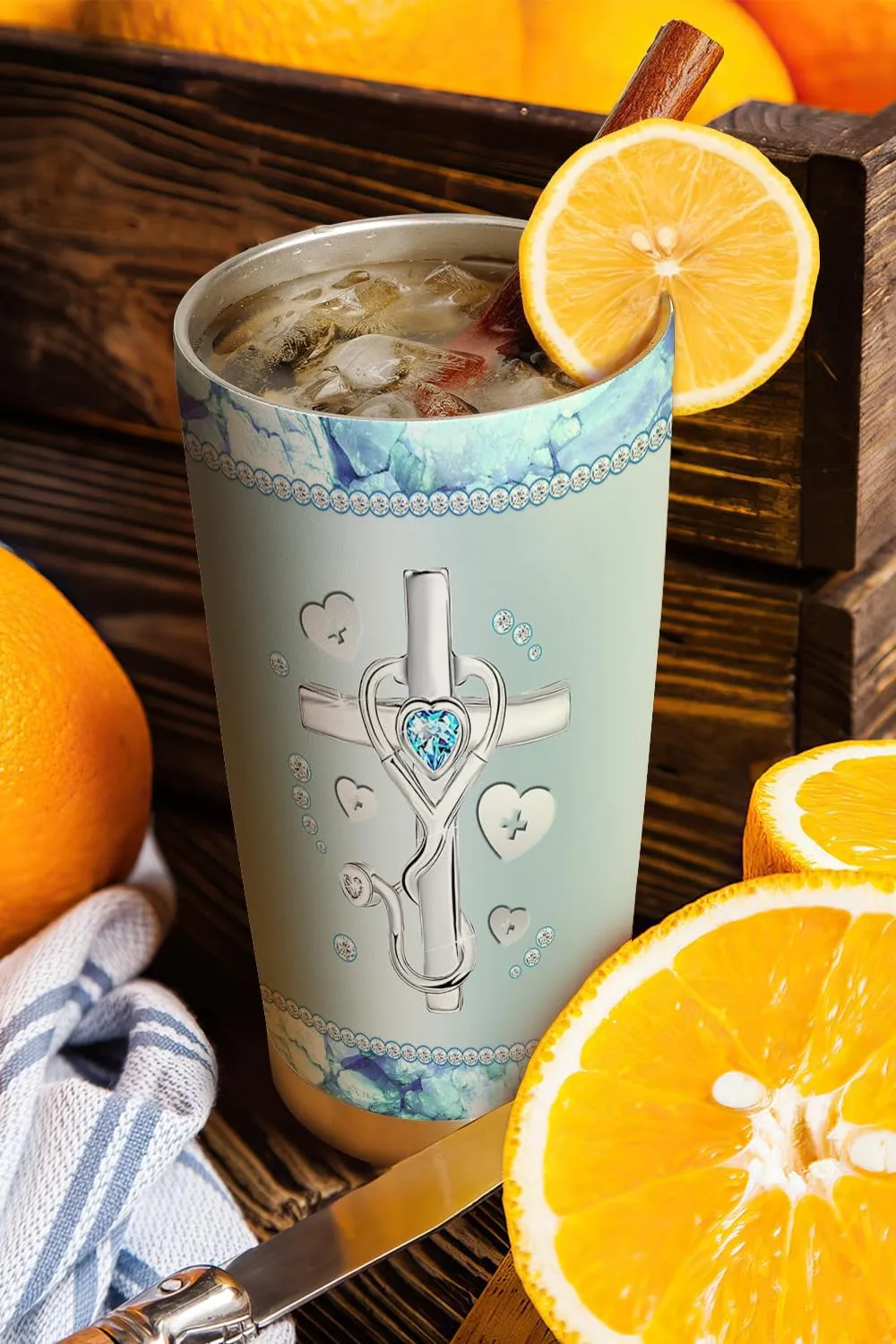 20oz Jewelry Crystal Cross Faith Nurse Tumbler, Nurse Appreciation, Graduation Gifts, Coffee Thermos for Women, Stainless Steel Double Wall Vacuum Insulated Coffee Mug, Travel Cup with Lid