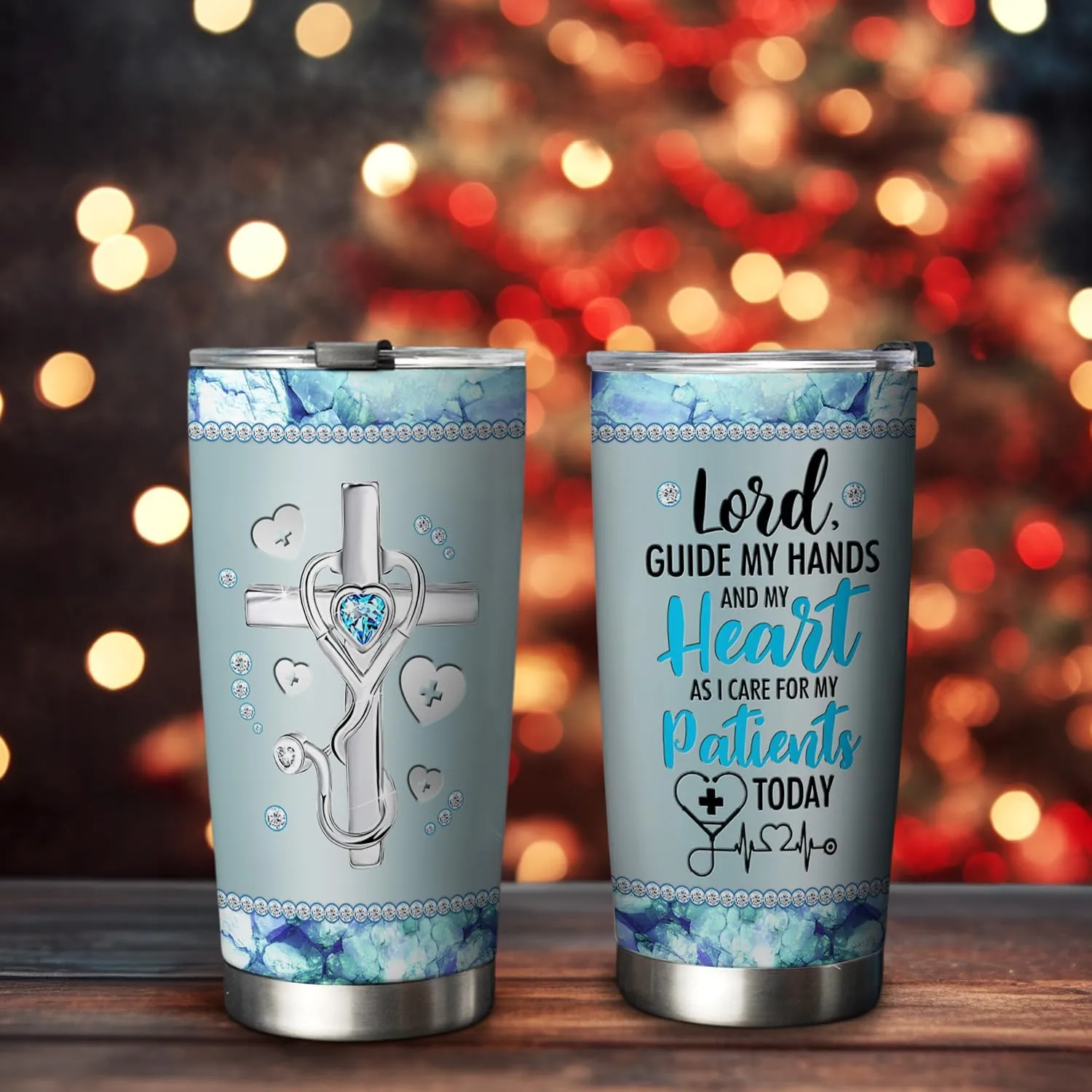 20oz Jewelry Crystal Cross Faith Nurse Tumbler, Nurse Appreciation, Graduation Gifts, Coffee Thermos for Women, Stainless Steel Double Wall Vacuum Insulated Coffee Mug, Travel Cup with Lid