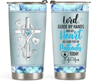 20oz Jewelry Crystal Cross Faith Nurse Tumbler, Nurse Appreciation, Graduation Gifts, Coffee Thermos for Women, Stainless Steel Double Wall Vacuum Insulated Coffee Mug, Travel Cup with Lid
