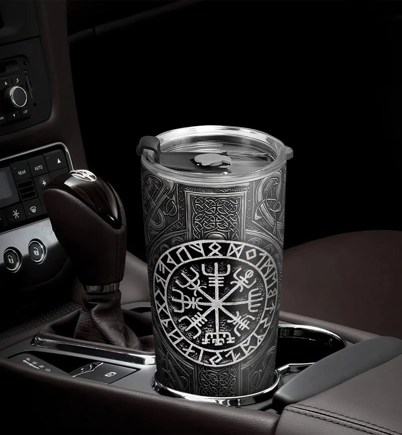 20oz Viking Celtic Knotwork Symbol Tumbler, Norse Mythology, Viking Gifts, Coffee Thermos for Men, Stainless Steel Double Wall Vacuum Insulated Coffee Mug, Travel Cup with Lid