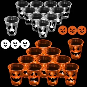 22 Pc Glow Pumpkin Party Game Set, 16 oz Light Up Pong Cups for Ghost Theme Party With 6 Halloween Balls, Orange & White