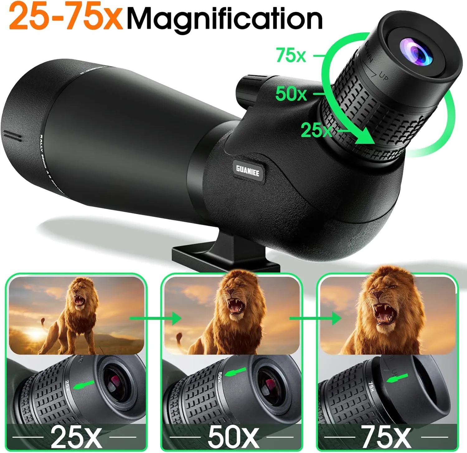 25-75x80 Spotting Scope for Target Shooting with Upgraded Tripod Carrying Bag and Phone Adapter Spotter Scope for Bird Watching, Wildlife Viewing Grey