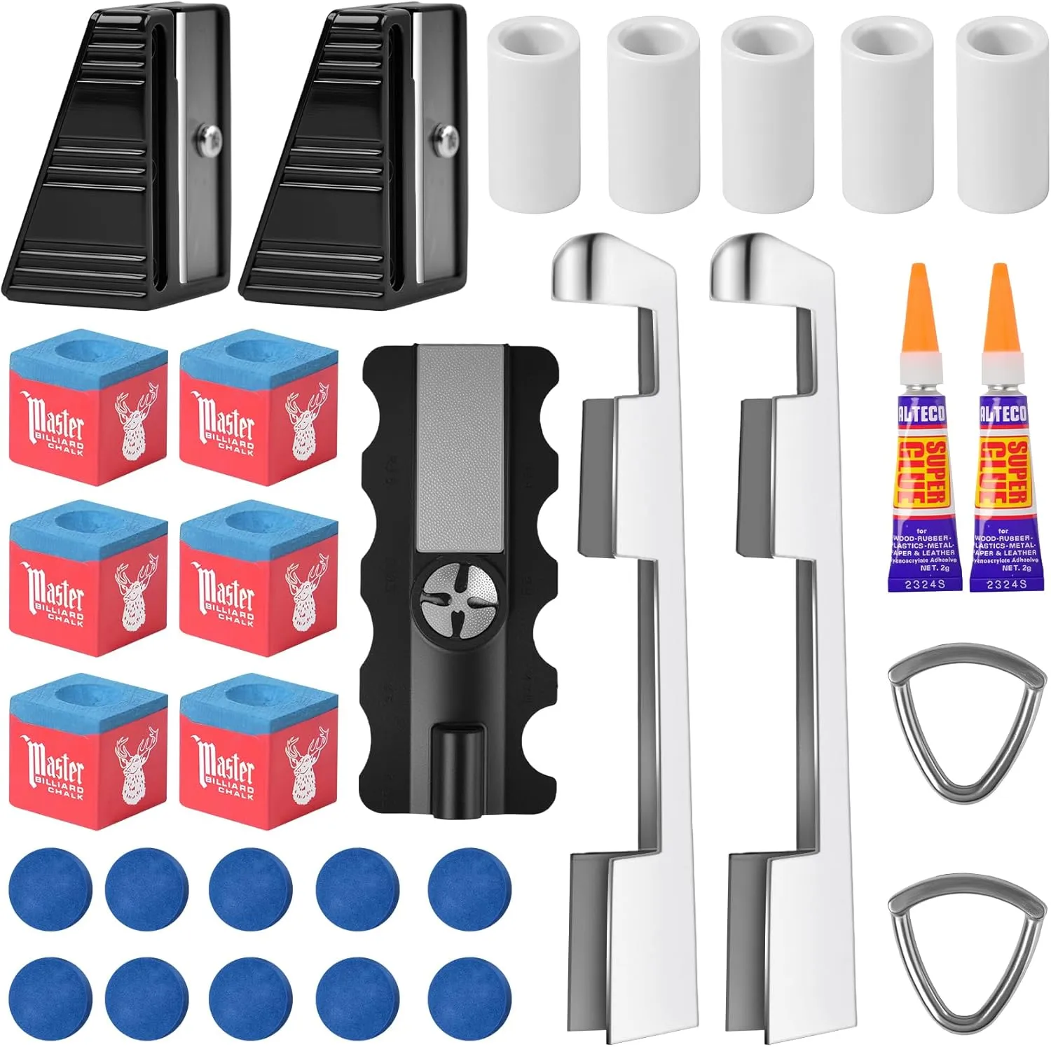28PCS 5-in-1 Billiard Cue Tips, Pool Cue Tips Replacement Kit, Pool Cue Shaper, Pool Stick Tips Replacement Kit, Pool Cue Tips Repair Tool for Replacement and Shaping Cue Tips