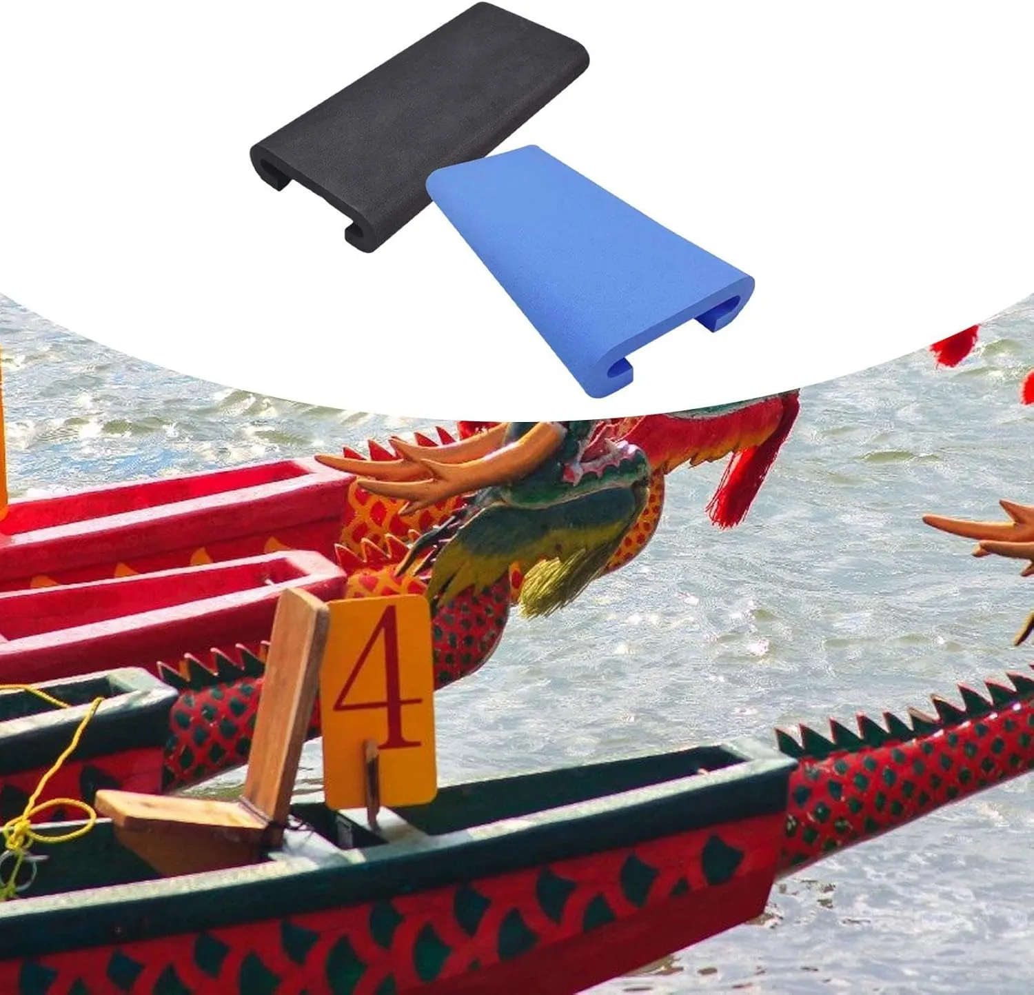 2Pcs EVA Dragon Boat Seat Pad Paddling Cushion Water Sports Nonslip Kayak Seat Mat for Outdoor Kayaking Raft Canoeing Boating, Black Blue
