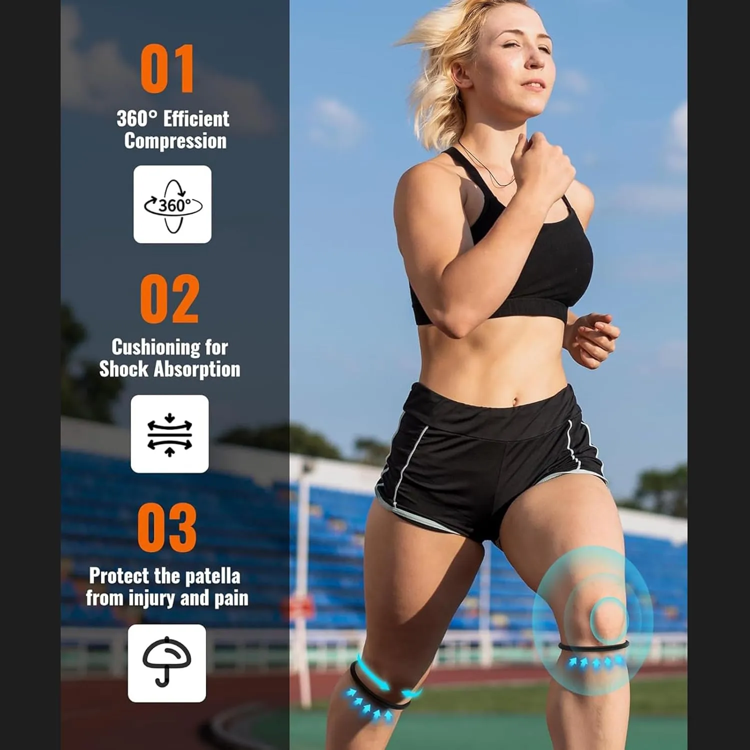 2PCS Patella Band for Knee Pain Relief, Patellar Tendon Support Strap for Tennis, Running, Basketball, Breathable & Lightweight for Women and Men, Comes with Waterproof Bag (1Pc)