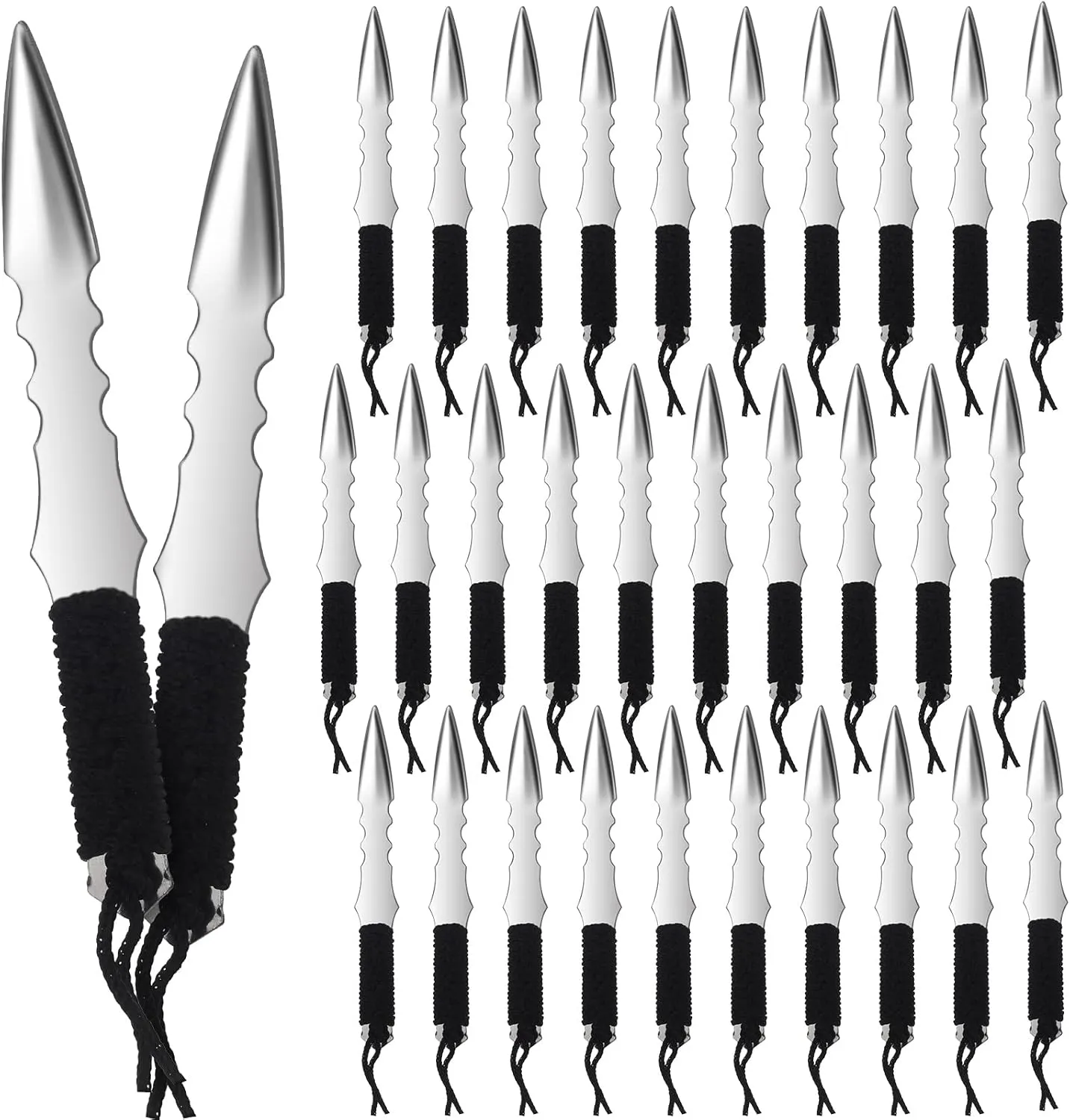 32 Pieces Kunai Throwing Spikes 5.3" Throwing Set Stainless Steel with Black Cord Wrapped Handles and Chinese Inscription Sport Kit Bulk for Adults Collections,Practices
