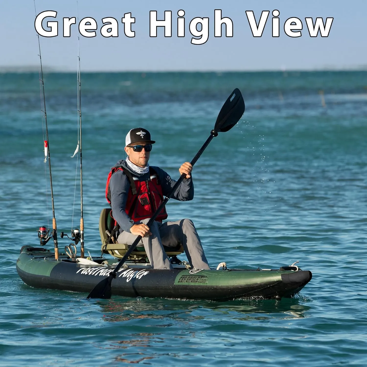 385FTA Fasttrack Angler 1–2-Person Inflatable Hunter Green Fishing Kayak-External Rigid Inflatable Keel, Rugged Hull Material, Non-Slip Padded Floor, Stitch Floor w/Seat(s), Paddle(s), Pump & Bag