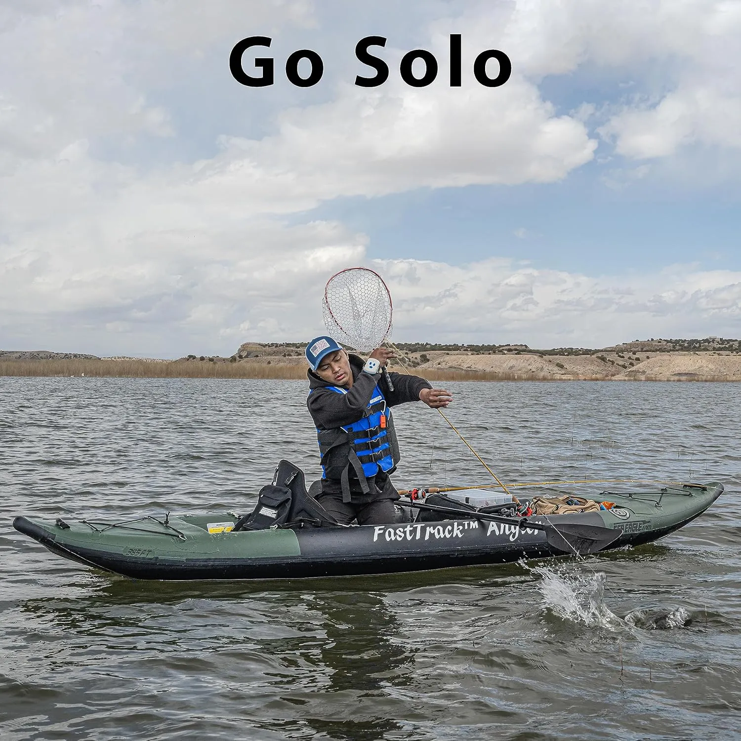 385FTA Fasttrack Angler 1–2-Person Inflatable Hunter Green Fishing Kayak-External Rigid Inflatable Keel, Rugged Hull Material, Non-Slip Padded Floor, Stitch Floor w/Seat(s), Paddle(s), Pump & Bag