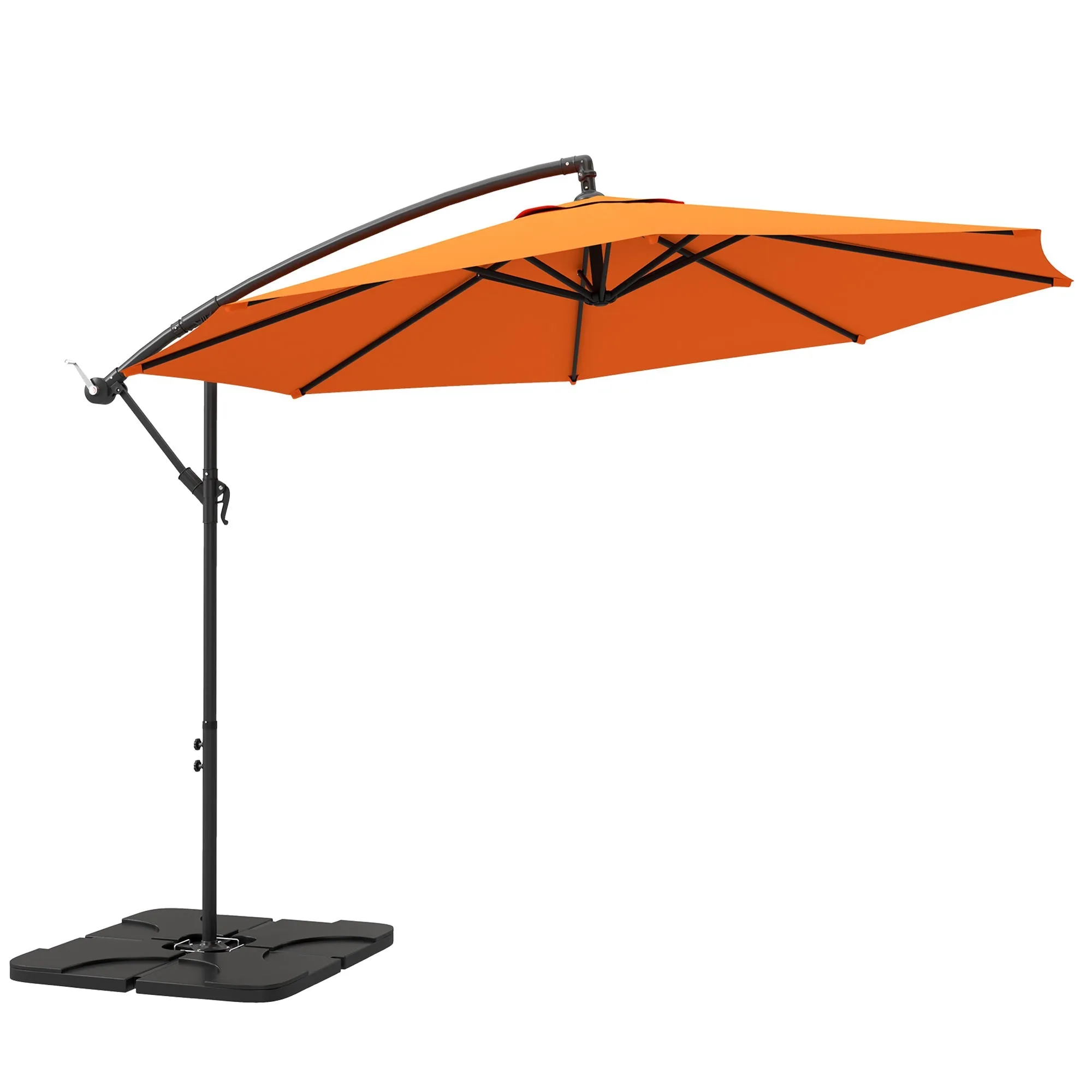 3(m) Garden Banana Parasol Cantilever Umbrella with Crank Handle, Cross Base, Weights and Cover for Outdoor, Hanging Sun Shade, Orange