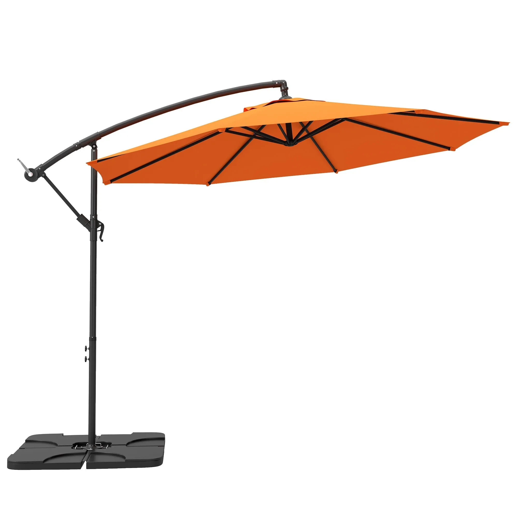 3(m) Garden Banana Parasol Cantilever Umbrella with Crank Handle, Cross Base, Weights and Cover for Outdoor, Hanging Sun Shade, Orange