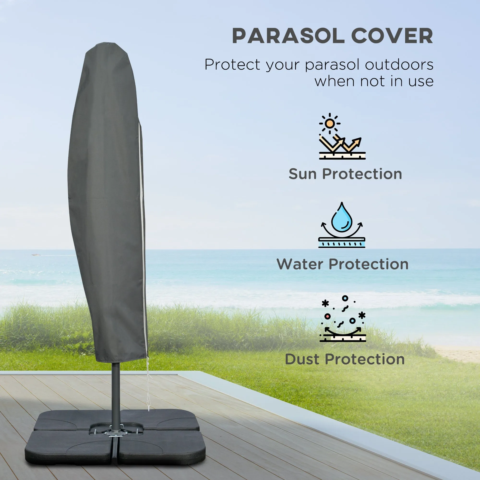 3(m) Garden Banana Parasol Cantilever Umbrella with Crank Handle, Cross Base, Weights and Cover for Outdoor, Hanging Sun Shade, Orange