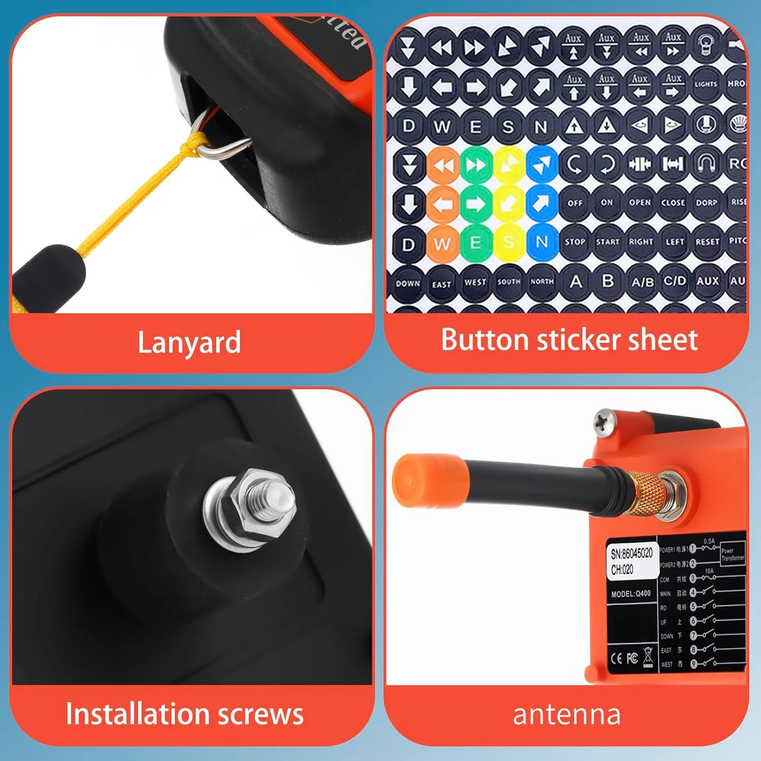 4 Button Wireless Crane Remote Control Kit 12-24V Radio Transmitter and Receiver for Electric Chain Hoist Lift Winch Overhead Crane Remote Controller