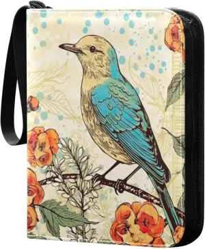 4 Pocket Card Binder with 50 Removable Sleeves Bird Painting Design Trading Card Binder Collector Card Album for 400 Game Sports Cards