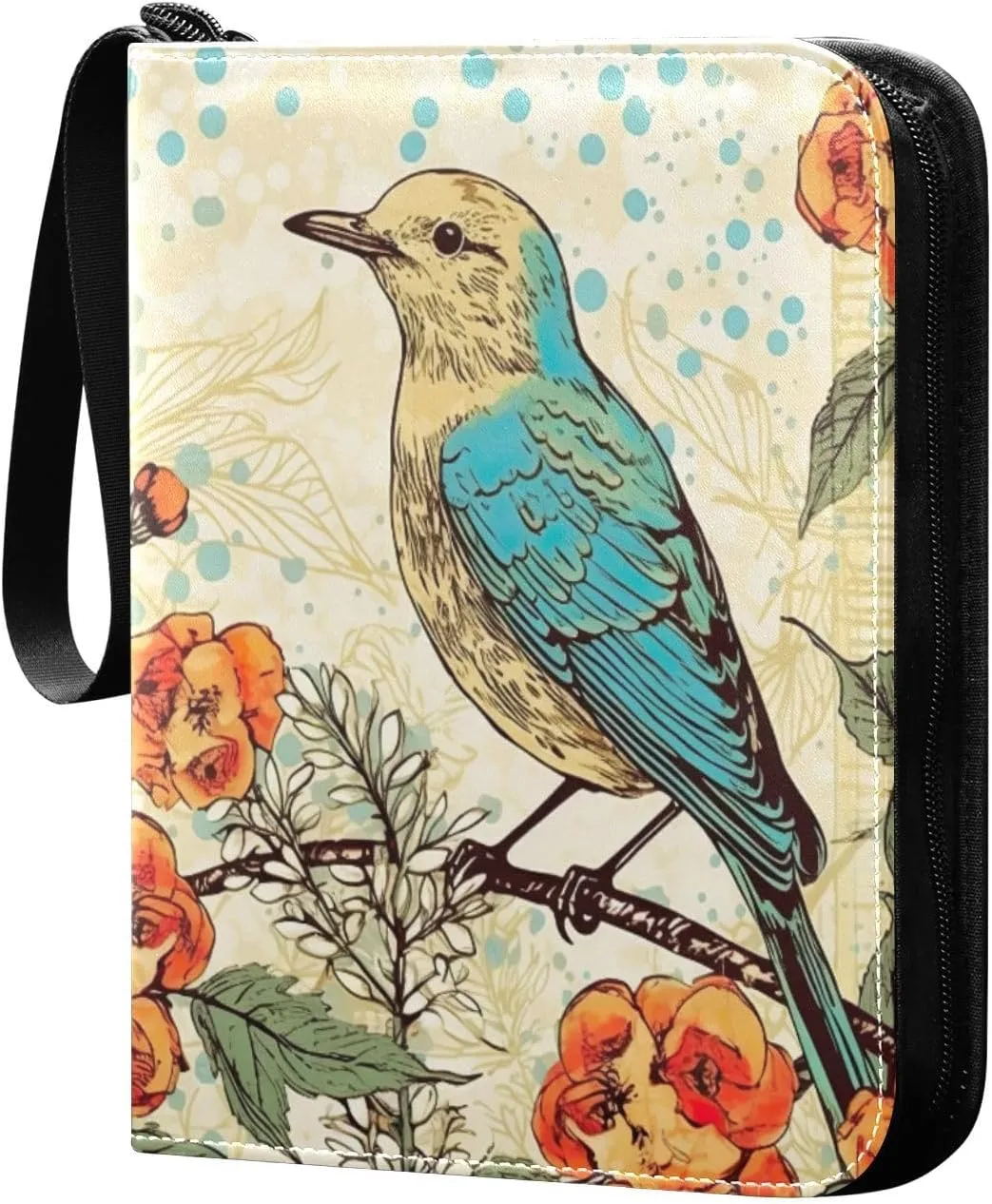 4 Pocket Card Binder with 50 Removable Sleeves Bird Painting Design Trading Card Binder Collector Card Album for 400 Game Sports Cards