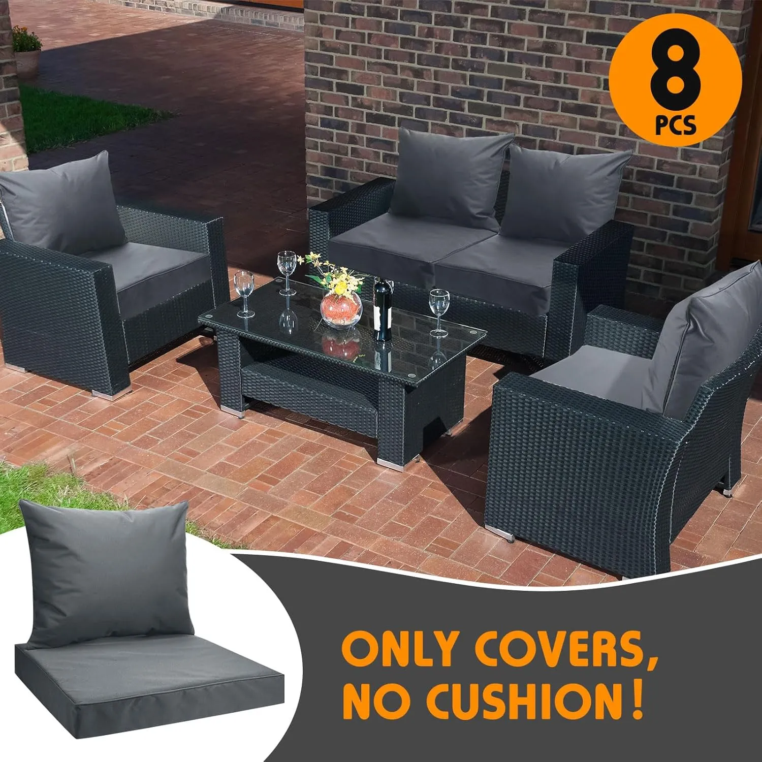 4 Set Patio Cushion Covers Replacement Water UV Resistant Outdoor Cushion Slipcovers with Zipper Chair Seat Cushion Covers for Outdoor Furniture (Dark Gray,24 x 20 Inch, 24 x 24 x 4 Inch)