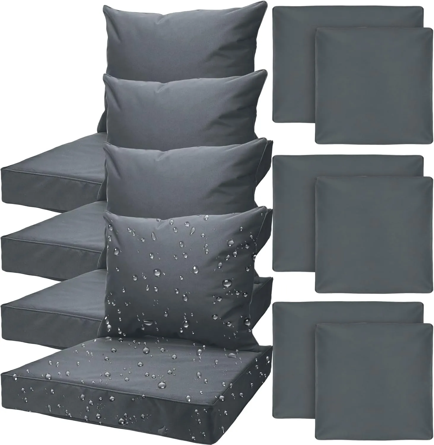 4 Set Patio Cushion Covers Replacement Water UV Resistant Outdoor Cushion Slipcovers with Zipper Chair Seat Cushion Covers for Outdoor Furniture (Dark Gray,24 x 20 Inch, 24 x 24 x 4 Inch)