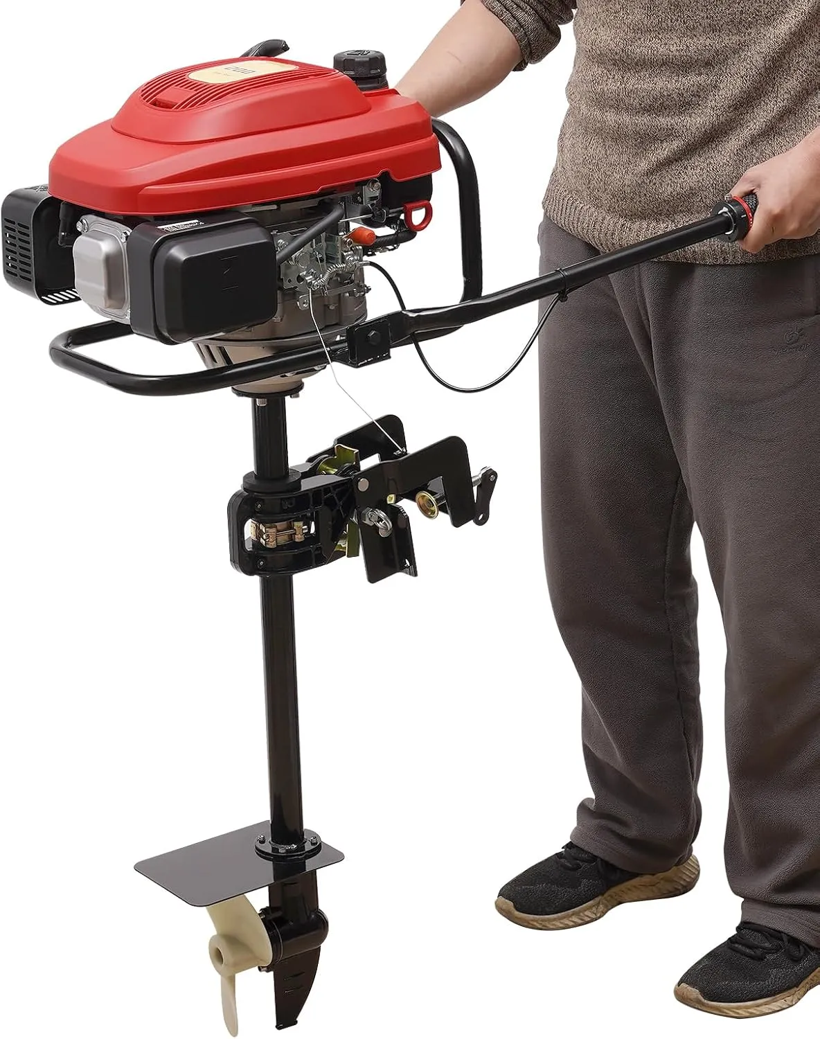 4-Stroke Outboard Motor, 200CC 3.5kW Gas Powered Fishing Boat Engine 7.5HP Air Cooling Cordless Outboard Motor with CDI Ignition System for Inflatable, Kayak, Dinghy, Canoe Small Boat