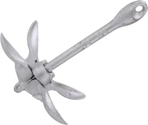 4 Tine Folding Grapnel Anchor, Umbrella Docking Boat Deck Hardware, Lightweight and Compact for Kayak, Yacht, and Other Small Boats, Zinc Coated, Lockable