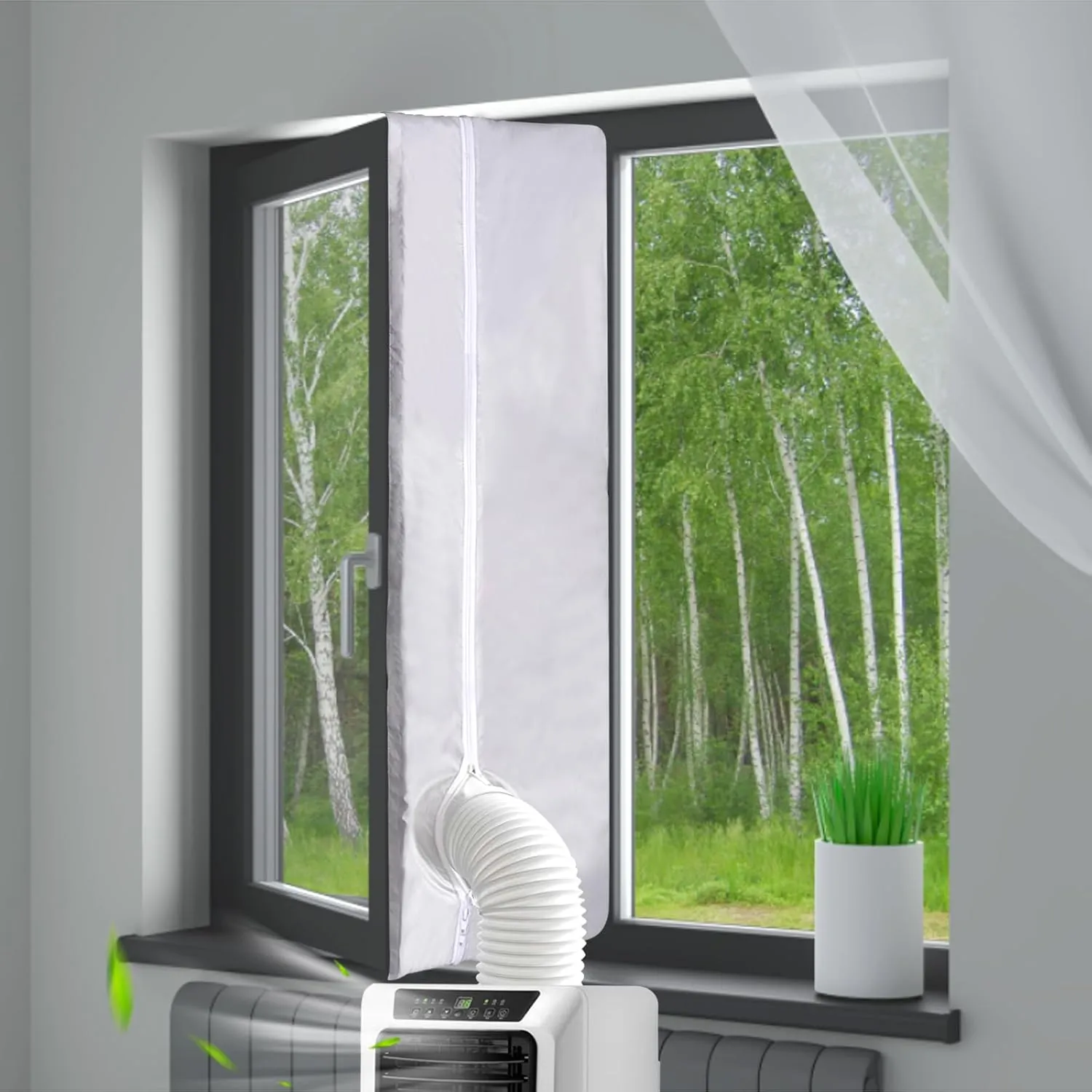 400CM (157") Portable AC Window Vent Kit with 2 Zipper Doors, Universal Casement Window Vent Seal Kit for Mobile Air Conditioner and Dryer, Upgraded Full Sealing Waterproof AC Window Seal Kit