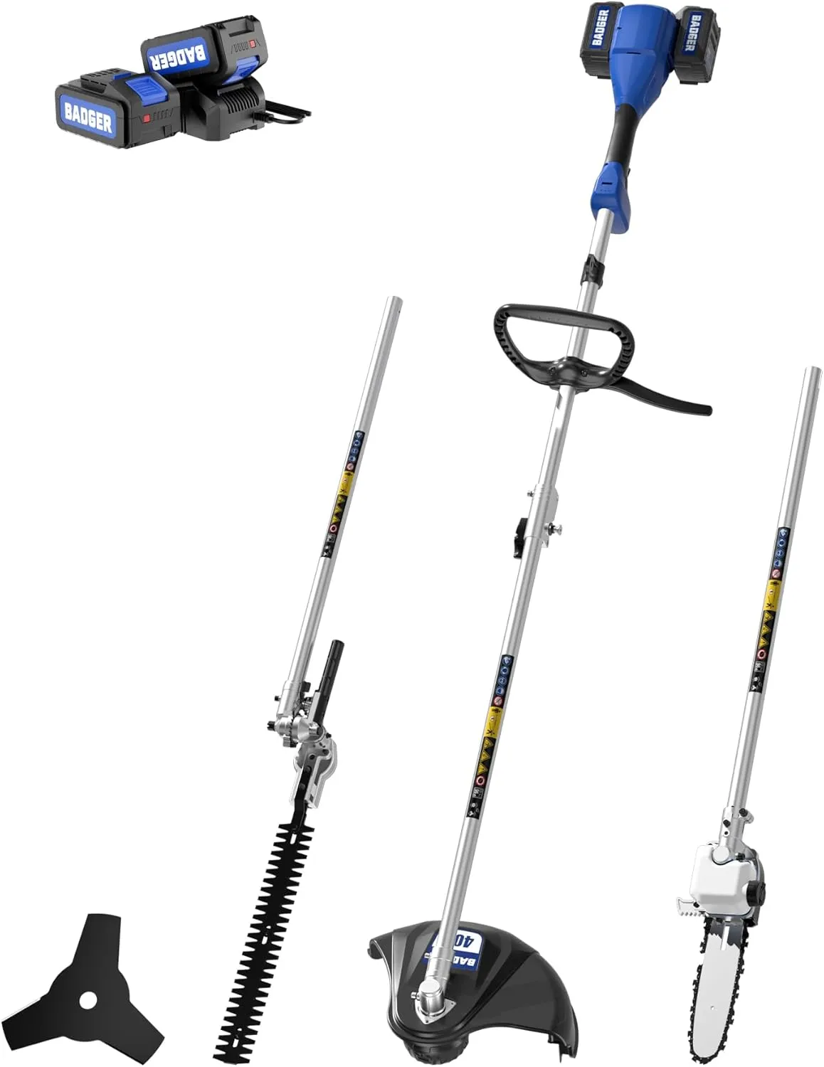 40V Cordless Weed Wacker, String Trimmer/Edger, Pole Saw, Hedge Trimmer and Brush Cutter Blade, Attachment Capable 4-in-1 Multi-Tool Kit with 2 * 20V 4Ah Battery and 1*Charger