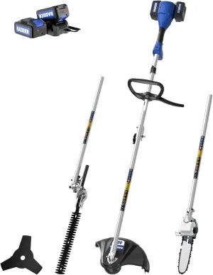 40V Cordless Weed Wacker, String Trimmer/Edger, Pole Saw, Hedge Trimmer and Brush Cutter Blade, Attachment Capable 4-in-1 Multi-Tool Kit with 2 * 20V 4Ah Battery and 1*Charger