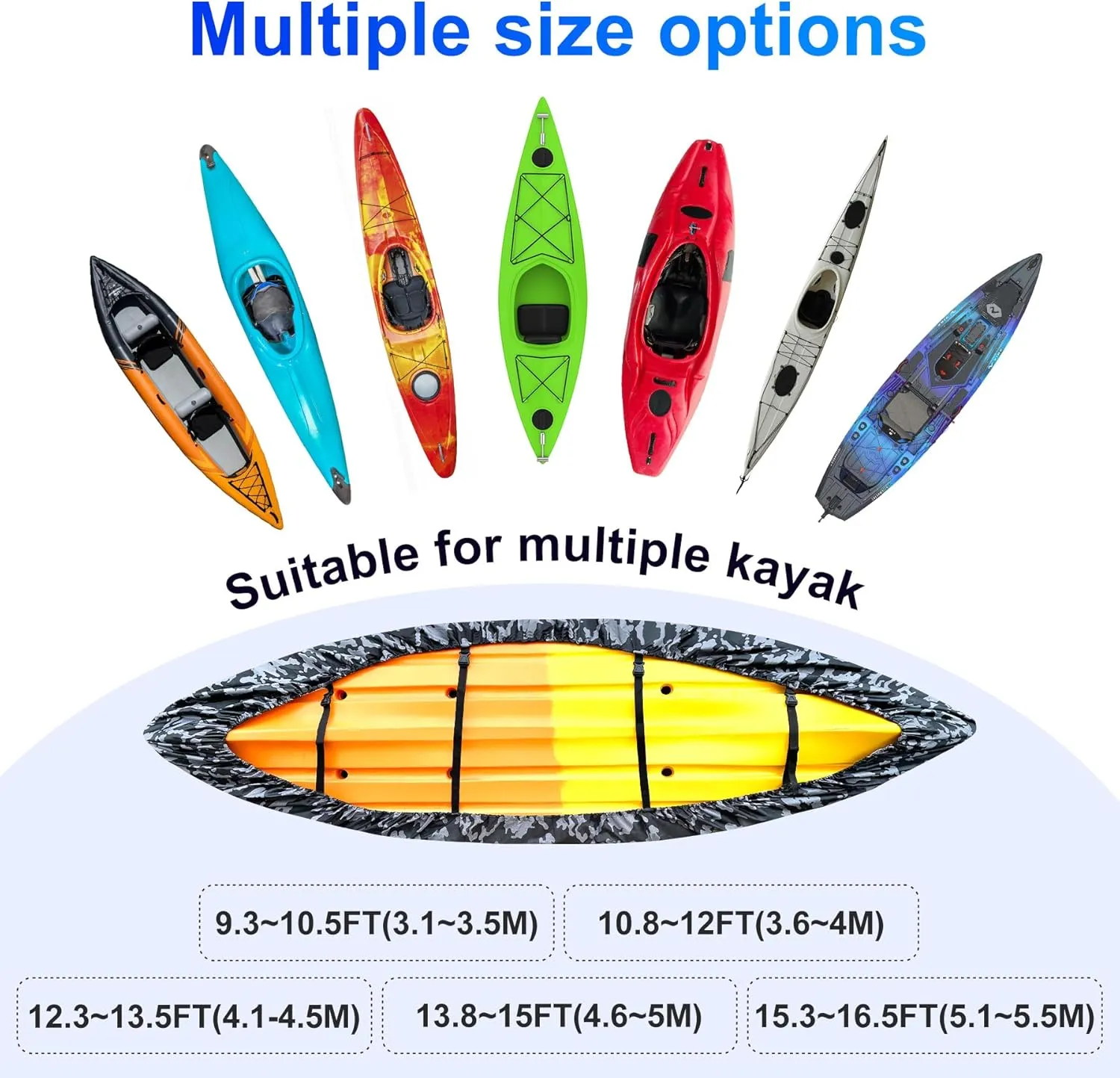420D Kayak Cover, Waterproof UV Resistant Kayak Covers for Outdoor Storage, Ultra Strong Canoe Storage Dust Cover Sunblock Fishing Boat Cover Shield Protector for Indoor & Outdoor - Camouflage